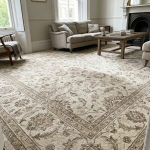 a freshly professional steam-cleaned Axminster carpet in an upscale upper-floor flat in Islington, North London